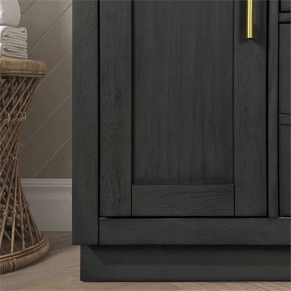 Pemberly Row 42' Bathroom Vanity, Matte Black Wood, White Quartz Countertop, 20' Undermount Sink, Brushed Gold Hardware, Shaker Style, Ample Storage, Ideal for Small Bathroom or Powder Room