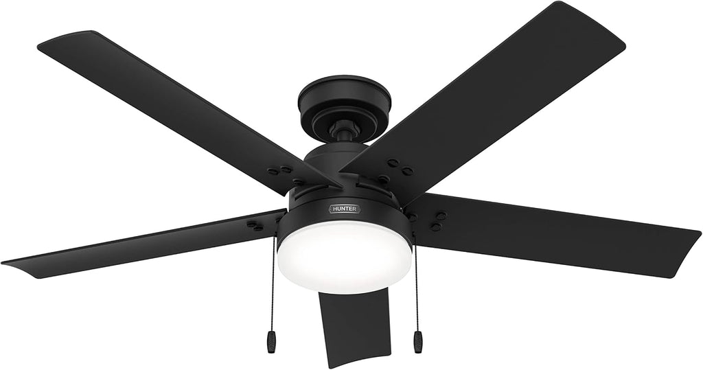 Hunter 52 inch Outdoor or Indoor Ceiling Fan with LED Light and Pull Chain - Black Ceiling Fan, Standard Mount, 5 Blades, For Patio, Porch, Garage, or Living Room - Sea Point 51681, Matte Black