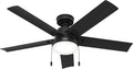 Hunter 52 inch Outdoor or Indoor Ceiling Fan with LED Light and Pull Chain - Black Ceiling Fan, Standard Mount, 5 Blades, For Patio, Porch, Garage, or Living Room - Sea Point 51681, Matte Black