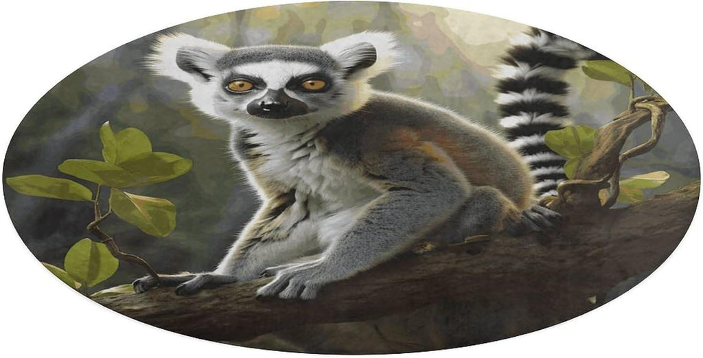 Tailed Lemur Coral Velvet Round Floor Mat Non-Slip Bath Rug Floor Covering for Bathroom Vanity Guest Suite & Vacation Home