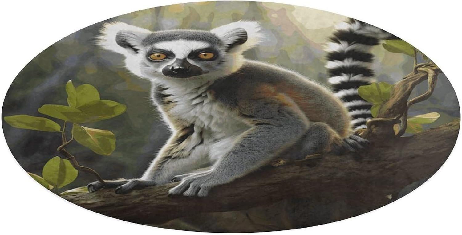 Tailed Lemur Coral Velvet Round Floor Mat Non-Slip Bath Rug Floor Covering for Bathroom Vanity Guest Suite & Vacation Home