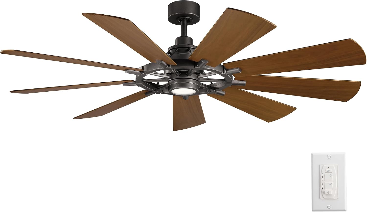 Kichler Gentry XL 65' Ceiling Fan with Lights, 1-Light LED, 3000K, 9-Blade Modern Industrial Fan for Bedroom in Anvil Iron, (65' W x 16.5' H), 300265AVI