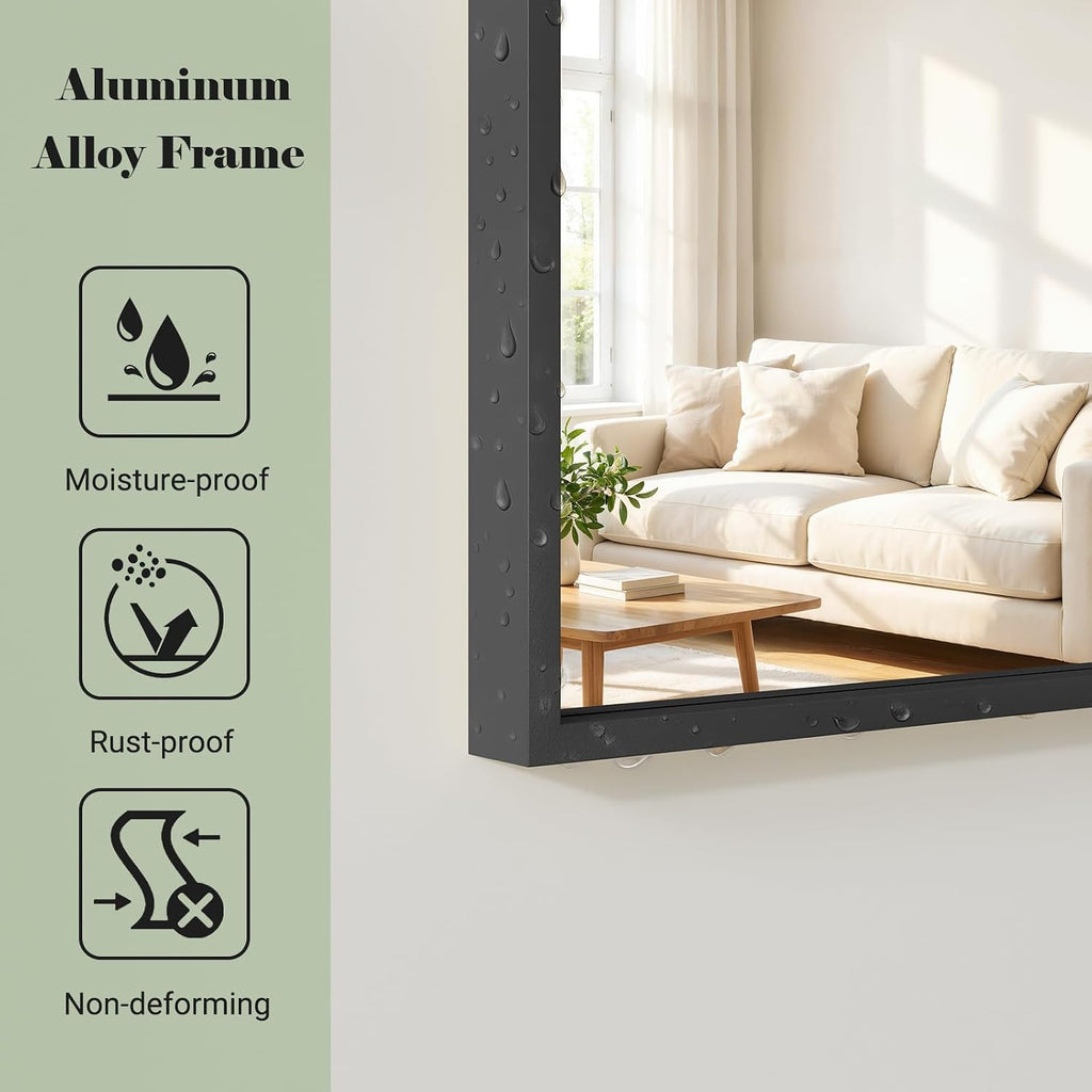 Full Body Mirror 26x71 inch Arched Full Length Mirror with Stand Aluminum Wall Mounted Hanging or Leaning Standing Mirrors, Black