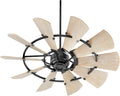 Quorum 95210-69 Windmill 52 Inch Ceiling Fan | 10 Blade Wagon Wheel Design | 6 Speed Reversible DC Motor | Remote Control Included | Dry Rated Indoor Fan | Weathered Oak Blades | Textured Black Finish