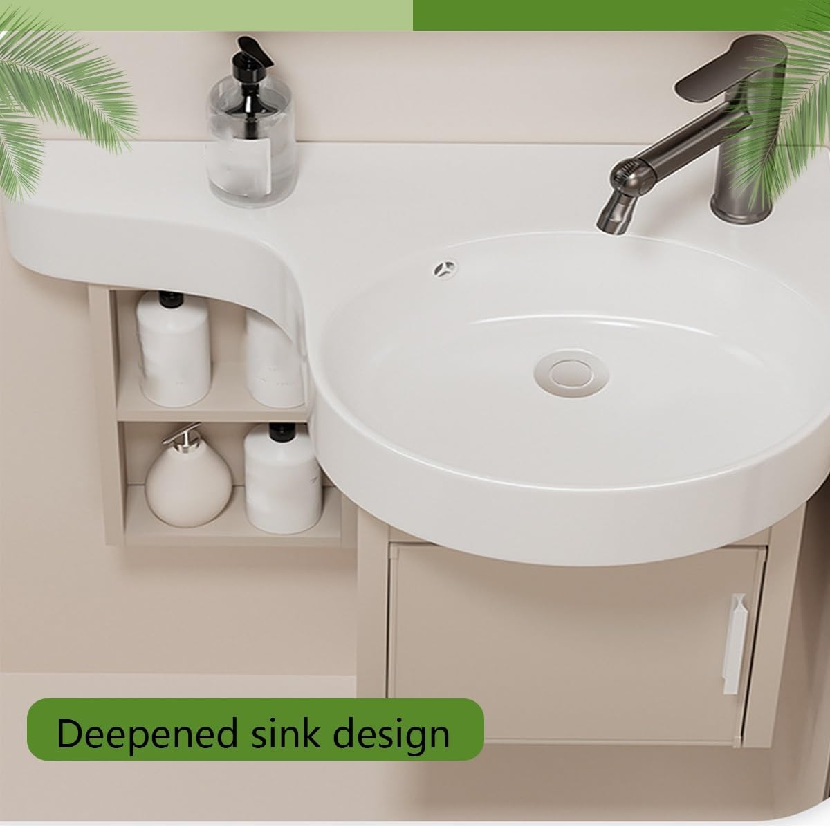 Modern Corner Bathroom Vanity with Sink Set， Bathroom Vanity Cabinet with Shelf Layer，Small Wall Mount Bathroom Vanity， for Guest Baths Master Suites