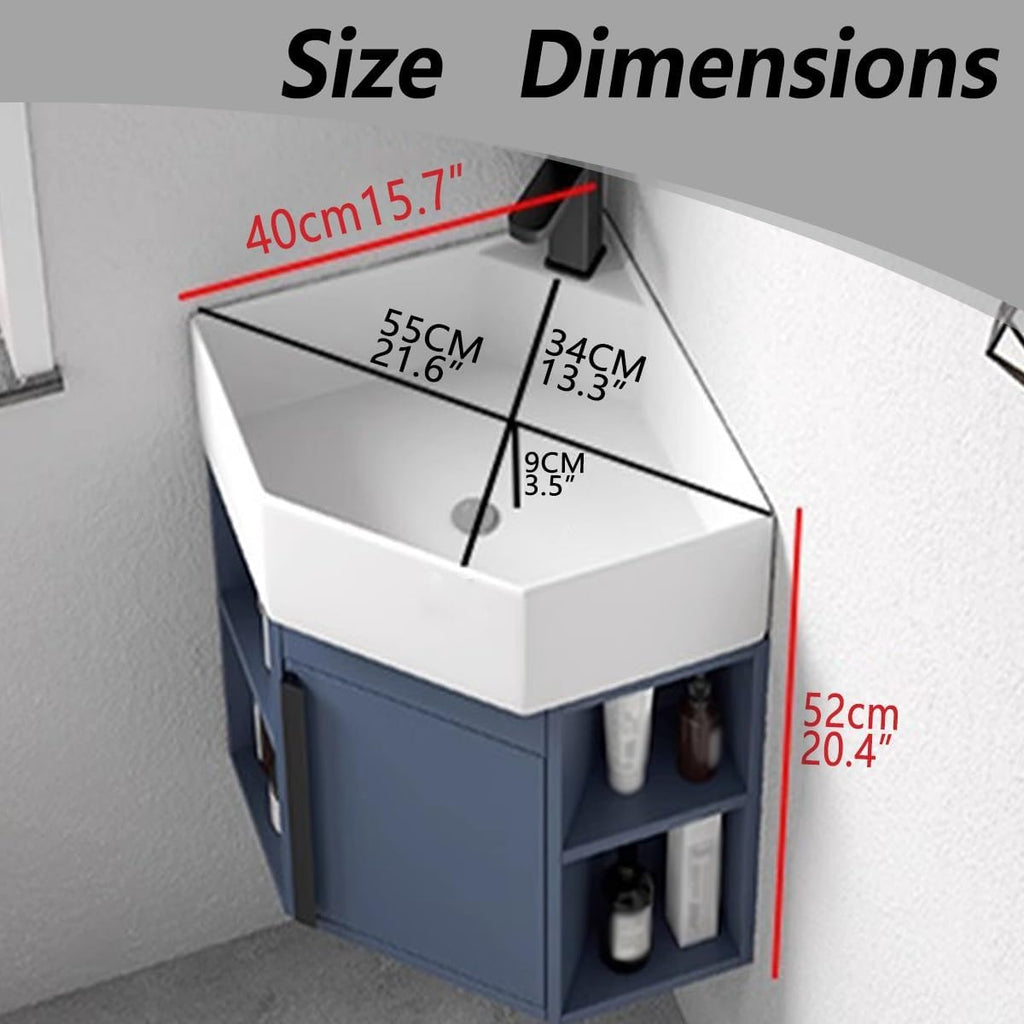 Corner Bathroom Vanity， Wall Mounted Hand Sink with Faucet and Overflow Utility ，Corner Sink Modern Bathroom Vanity，for Bathroom，Guest Baths，Master Suites
