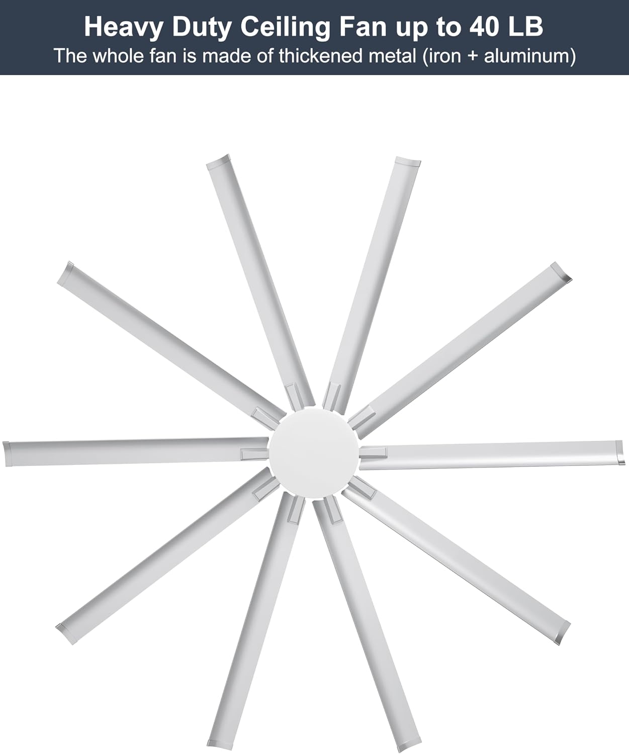 Ohniyou 96'' Industrial Ceiling Fan with Bright Lights - Remote/APP Control, High CFM, Large Ceiling Fan for Shop, Covered Outdoor, Great Room, Silver