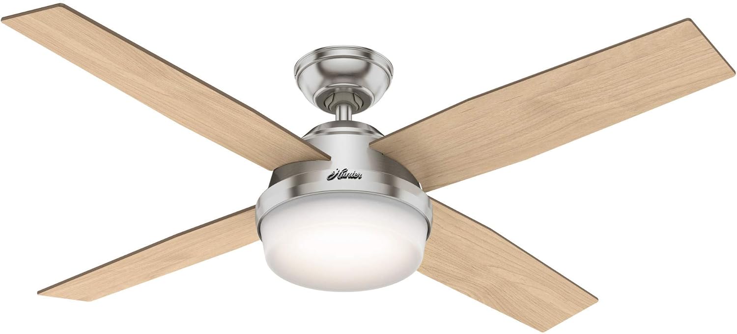 Hunter Fan 52 inch Contemporary Indoor Brushed Nickel Ceiling Fan with Light Kit and Remote Control (Renewed)