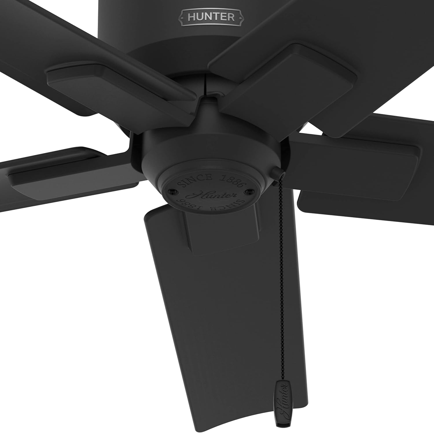 Hunter Fan 44 inch Low Profile Matte Black Outdoor Ceiling Fan with 5 Blades and Pull Chain (Renewed)