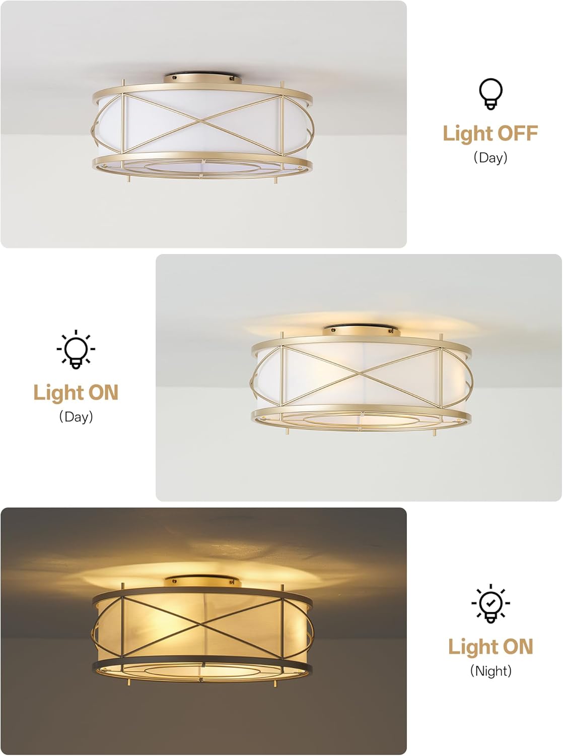 Gold Flush Mount Boho Ceiling Fan with Lights, 20' Caged Rattan Ceiling Fans with Light and Remote, Enclosed with 6 Speeds for Living Room, Bedroom, Nursery