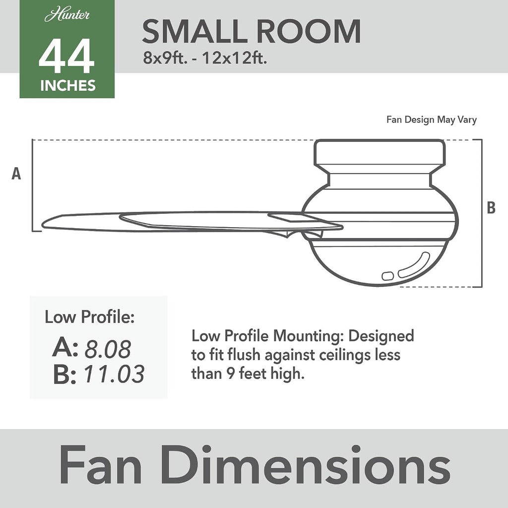 Hunter 44 inch Indoor Ceiling Fan with LED Light and Remote Control - Black Modern Ceiling Fan, Low Profile Mount, 4 Blades, For Bedroom, Living Room, or Kitchen, Quiet - Dempsey 52390, Matte Black