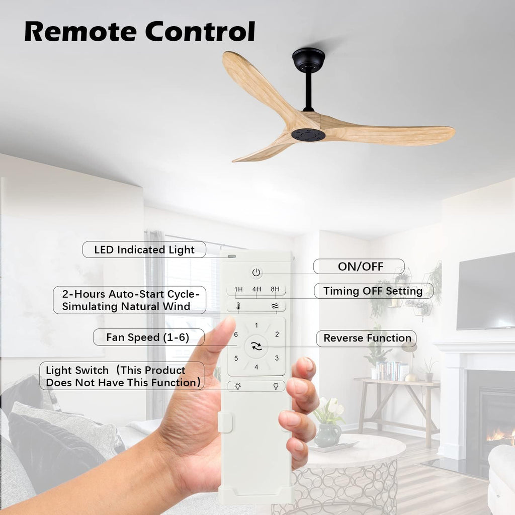 Bigzone 52' Outdoor/Indoor Ceiling Fans Without Lights, DC Motor Energy Saving, 3 Solid Wood Blades, Outdoor Ceiling Fans For Patios With Reversible Blades