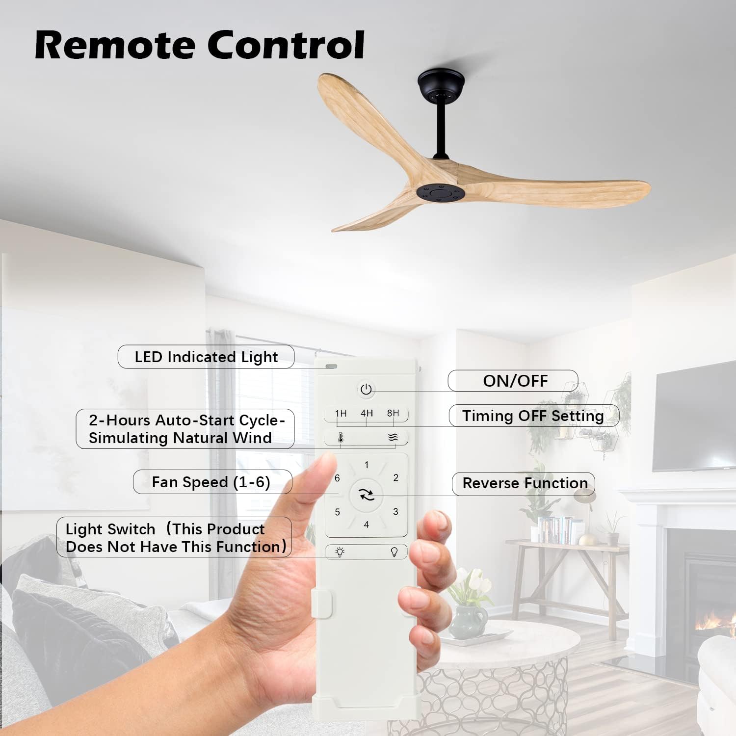 Bigzone 52' Outdoor/Indoor Ceiling Fans Without Lights, DC Motor Energy Saving, 3 Solid Wood Blades, Outdoor Ceiling Fans For Patios With Reversible Blades