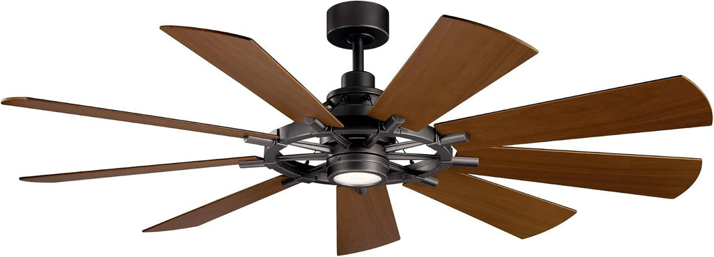 Kichler Gentry XL 65' Ceiling Fan with Lights, 1-Light LED, 3000K, 9-Blade Modern Industrial Fan for Bedroom in Anvil Iron, (65' W x 16.5' H), 300265AVI