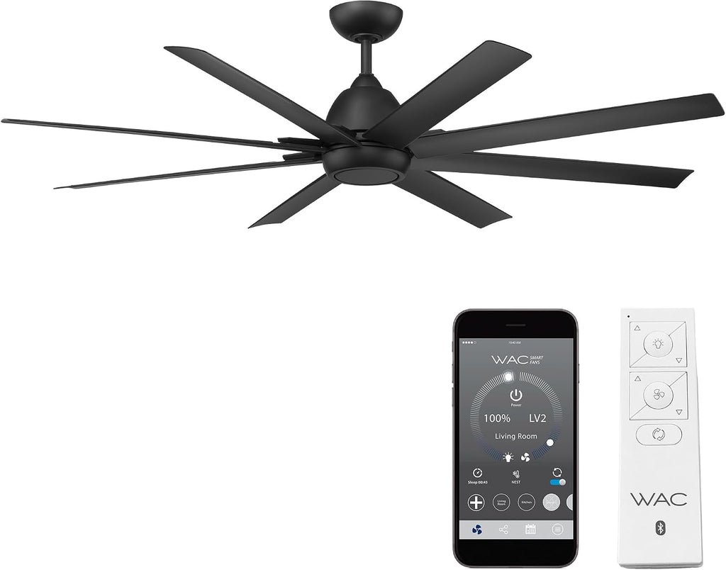 WAC Lighting F-064-MB Mocha XL 66' Outdoor Ceiling Fan & Remote, Matte Black