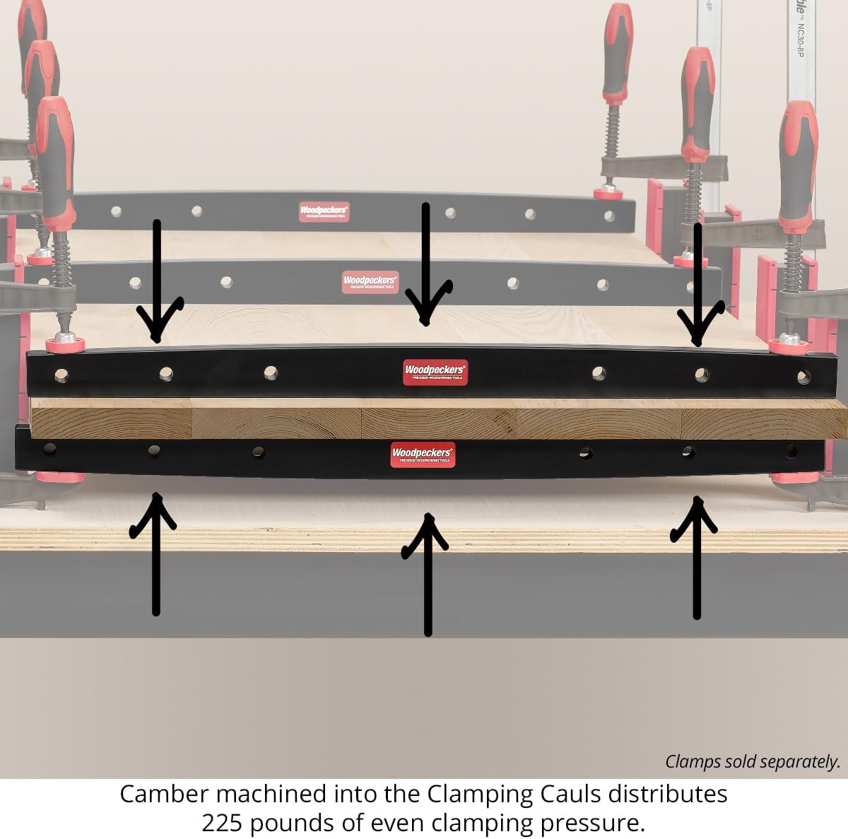 Woodpeckers Phenolic Clamping Cauls, 2-Pack, 36 Inch Panel Clamps, Cambered Design Delivers Even Pressure for Flat Panel Glue-Ups, Shop-Grade Durability - CAUL36X2-23