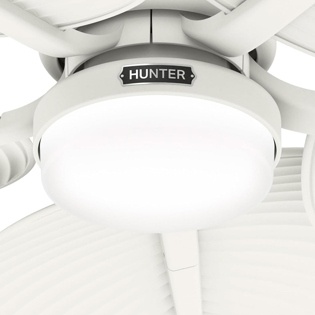 Hunter - Tropic View Indoor/Outdoor Ceiling Fan With Light, Wall Control, 52-inch Coastal-style, 6-speed DC Motor, for porches, patios, sunrooms, bathrooms (Matte White)