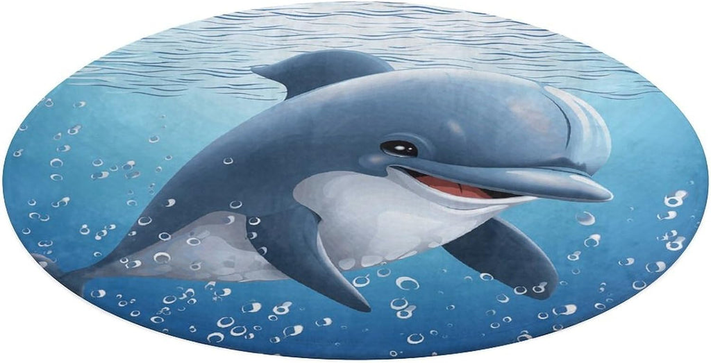 Baby Dolphin Coral Velvet Round Floor Mat Non-Slip Bath Rug Floor Covering for Bathroom Vanity Guest Suite & Vacation Home