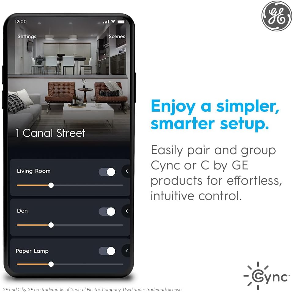 GE CYNC Reveal HD+ Wafer Smart LED Downlight Fixture, Color Changing Lights, WiFi and Bluetooth LED Lights, 16 Watts, Compatible with Alexa and Google Home, 4 Inches (6 Pack)