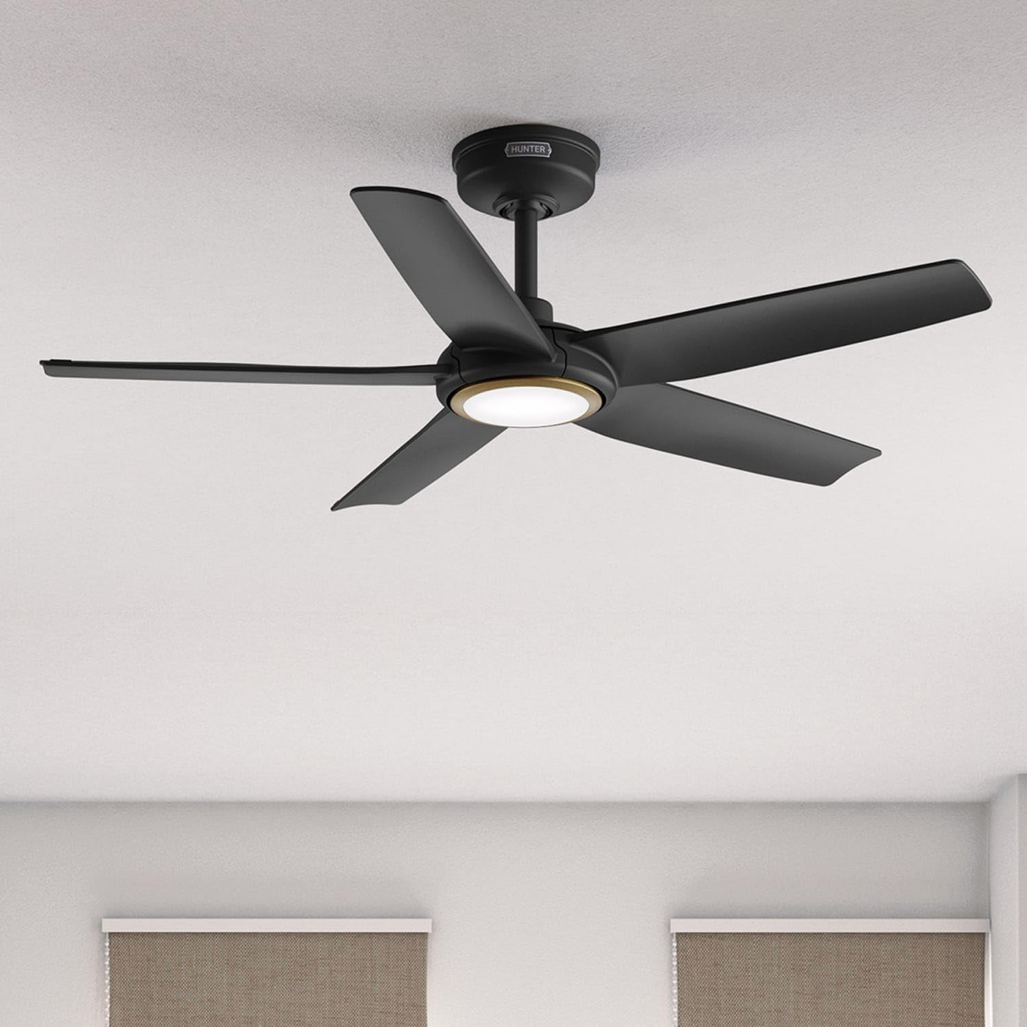 Hunter Fan Outdoor or Indoor Ceiling Fan, 44 in Matte Black Ceiling Fan with Light and Remote for Patios, Living Room, Bedroom, Porch, Garage, 5 Blades (Renewed)