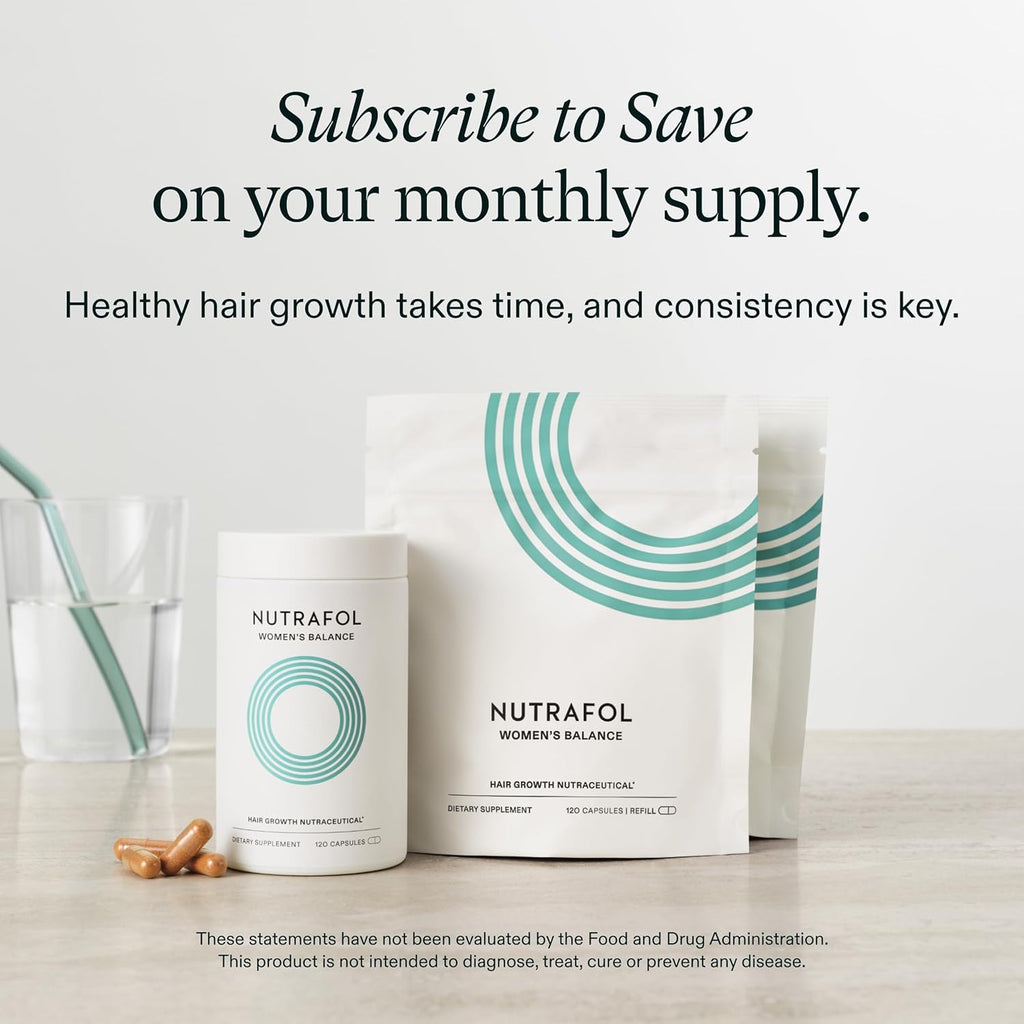 Nutrafol Women's Balance Hair Growth Supplements, Dermatologist Recommended, Ages 45 and Up, Clinically Proven for Visibly Thicker Hair and Scalp Coverage - 2 Month Supply, Pack of 2