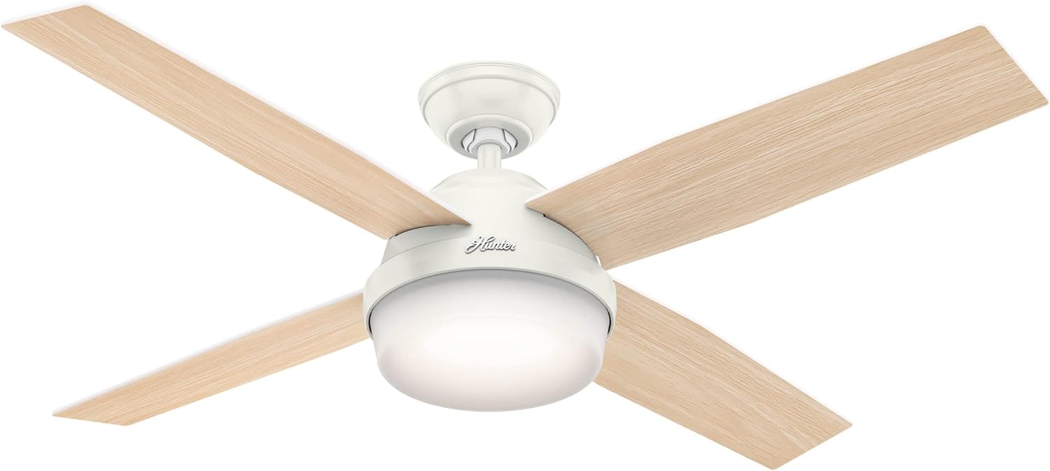 Hunter 52 inch Outdoor or Indoor Ceiling Fan with LED Light and Remote Control - White Ceiling Fan, Standard Mount, 4 Blades, For Patio, Porch, Garage, or Living Room - Dempsey 59252, Fresh White