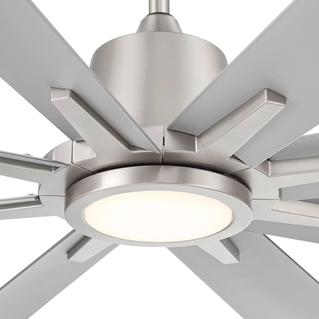 Casa Vieja 54' Inspirit Modern Industrial Indoor Outdoor Ceiling Fan 8 Blade LED Light Remote Control Brushed Steel Finish Silver Blades Bedroom Patio Living Room Damp Rated Decorative DC Motor