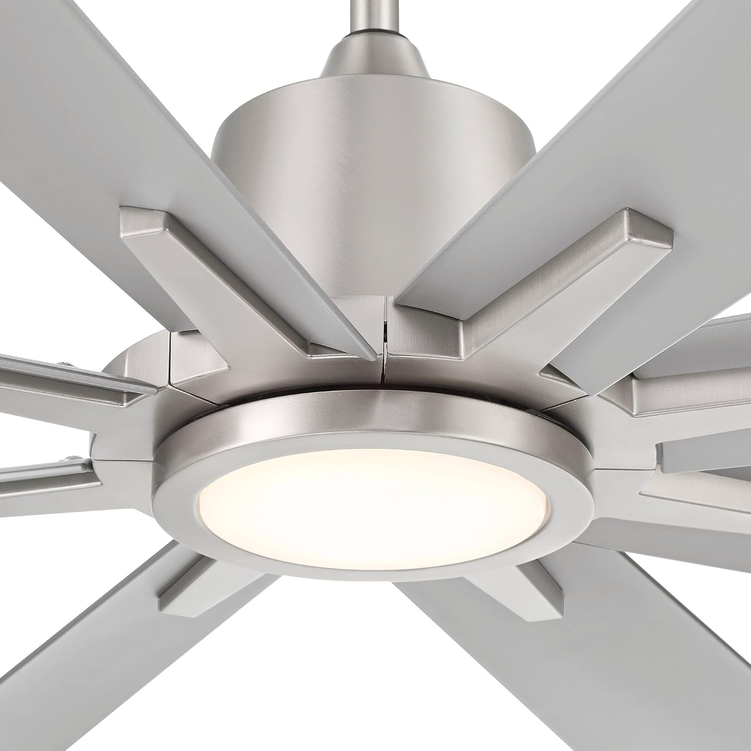 Casa Vieja 54' Inspirit Modern Industrial Indoor Outdoor Ceiling Fan 8 Blade LED Light Remote Control Brushed Steel Finish Silver Blades Bedroom Patio Living Room Damp Rated Decorative DC Motor