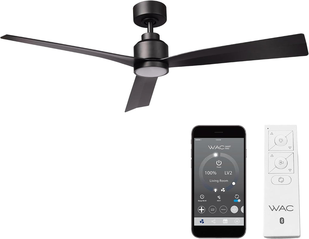 Clean Indoor/Outdoor 3-Blade Smart Compatible Ceiling Fan 52in Matte Black with 3000K LED Light Kit and Remote Control with Wall Cradle. Works with iOS/Android, Alexa, and Google Assistant.