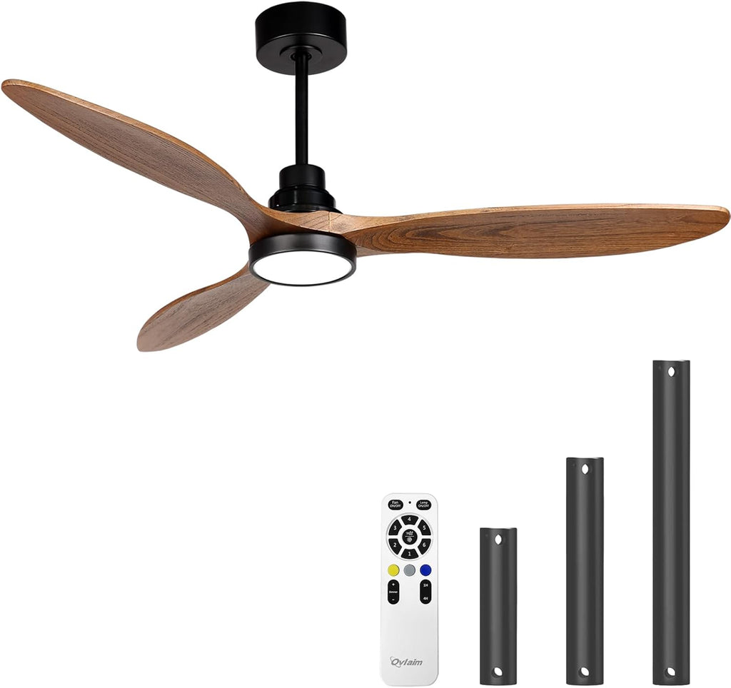 Ovlaim 52 Inch Wood Ceiling Fan with Light Remote Control, Quiet DC Motor, 3 Blades Indoor Ceiling Fan for Bedroom Living Room, ETL Listed