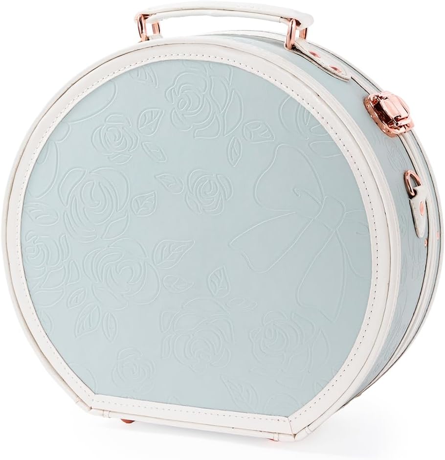 COTRUNKAGE Small Floral Round Hat Box Vintage Luggage Cosmetic Case, D.12/Embossed Blue