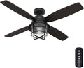 Hunter 52 inch Outdoor or Indoor Ceiling Fan with LED Light and Remote Control - Black Ceiling Fan, Standard Mount, 4 Blades, For Patio, Porch, or Living Room - Port Royale 50391, Natural Black Iron