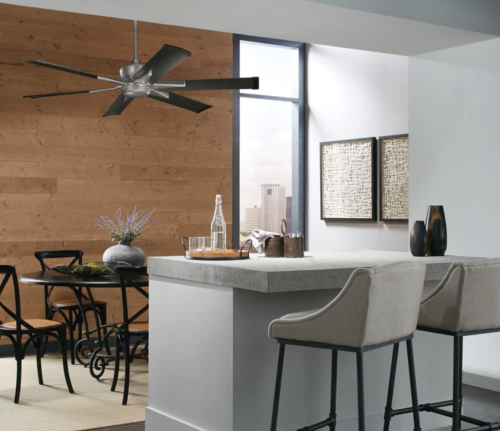 Kichler Szeplo Patio 80' 6 Blade Outdoor Ceiling Fan in a Satin Black finish with an LED Light for Porches and covered Patios, 300301SBK (80' W x 16.25' H)