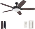 Prominence Home Clancy 52 Inch Contemporary LED Ceiling Fan with Light, Remote Control, Reversible Motor, 5 Dual Finish Blades, Matte Black