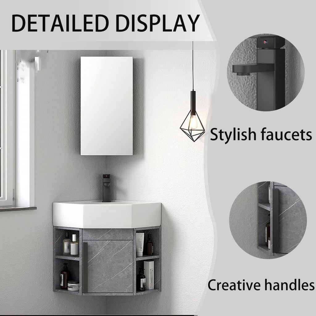 Modern Corner Bathroom Vanity with Sink Set，Bathroom Vanity Abundant Storage Space ，Bathroom Sink Cabinet Mirror Not Included，for Guest Baths Master Suites or Rental Units(15in)