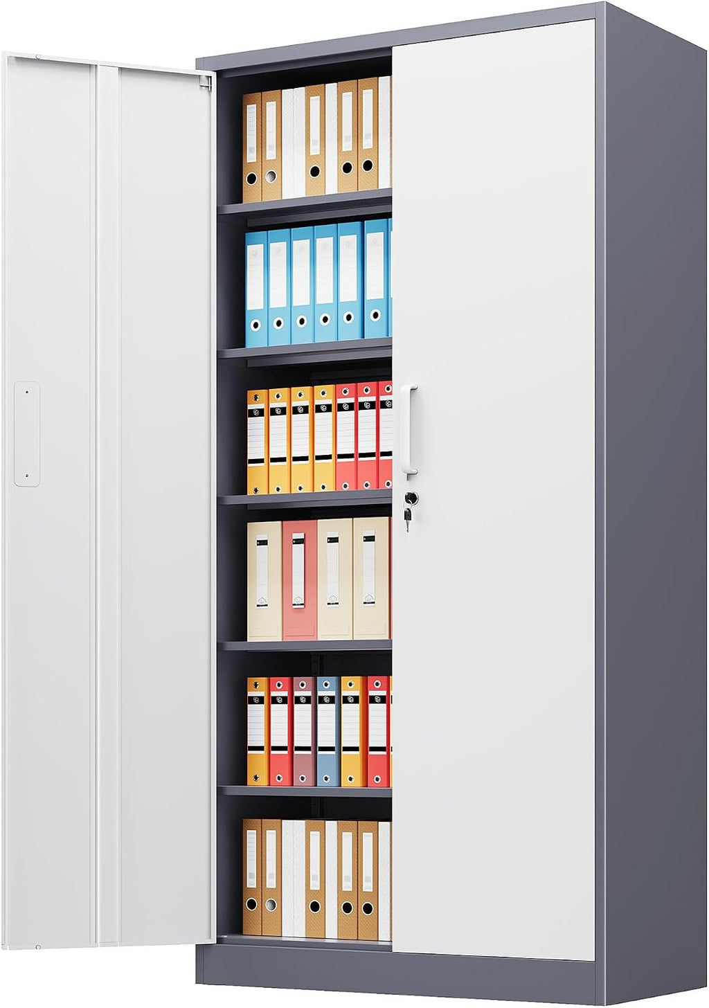 Metal File Cabinet,Locking Storage Cabinet with 2 Doors and 5 Adjustbale Shelves,Steel Tool Cabinet for Garage,Basement,Home Office