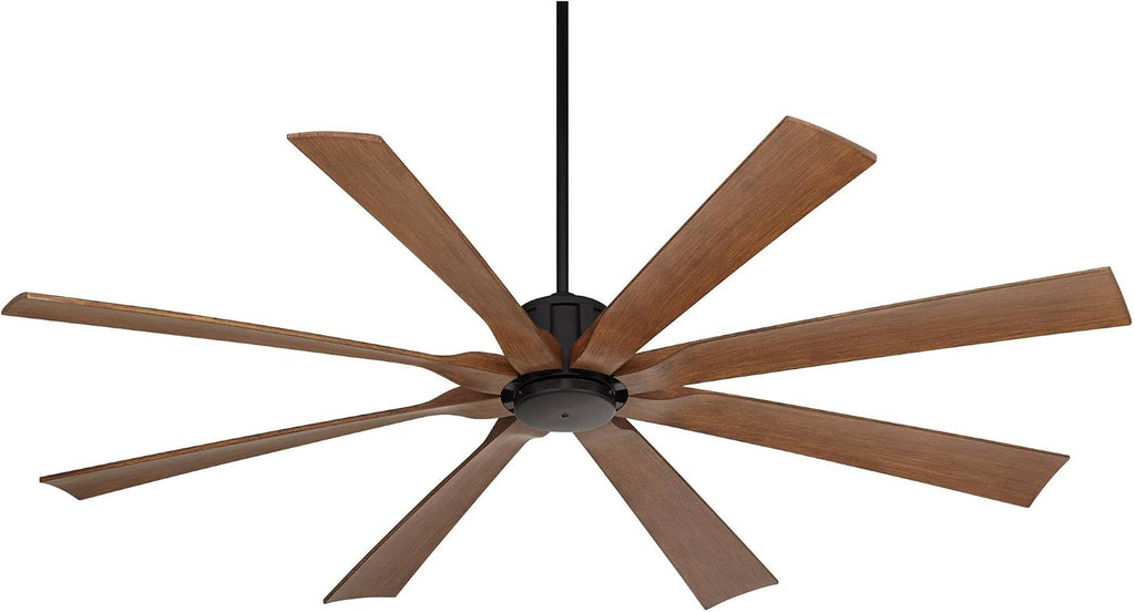 Possini Euro Design 70' Defender Modern Industrial Indoor Outdoor Ceiling Fan with Remote Control Matte Black Hand-Painted Koa Damp Rated for Patio Exterior House Home Porch Gazebo Garage Barn Roof