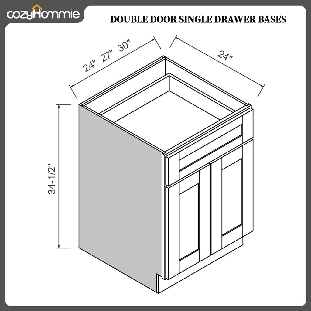 RTA Sink Base Storage Cabinets by Solid Wood for Bathroom, Kitchen - Compact and Large Capacity with 2 Doors, 1 Fake Drawer (Pebble Grey, 27' Width x 24' Depth x 34-1/2' Height)