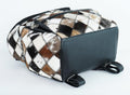 Western Black Patchwork Cowhide Leather Backpack - Everyday Travel Backpack - Genuine Leather Cow Print Checkered Diaper Bag