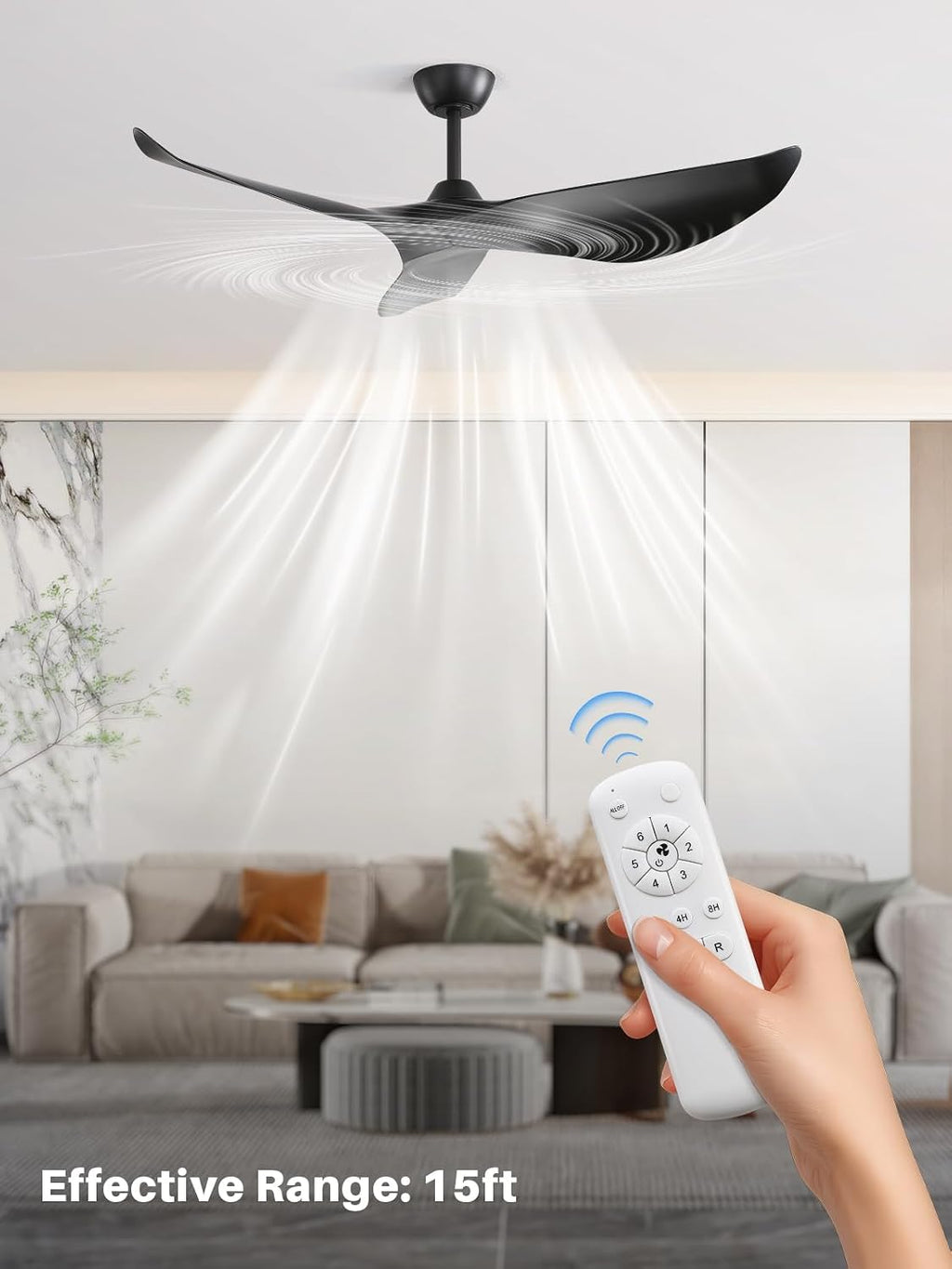 Sofucor 38 Inch Ceiling Fan No Light, Modern Black Ceiling Fan with Remote Control, Quiet Reversible DC Motor, 6-Speed Noiseless Indoor Ceiling Fan for Bedroom Living Room Covered Patio Porch