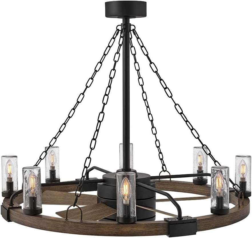 Hinkley Sawyer 36' LED Indoor/Outdoor Smart Fandelier, Rustic Western style, Multiple Down Rods, 16' blade sweep, Matte Black and Driftwood