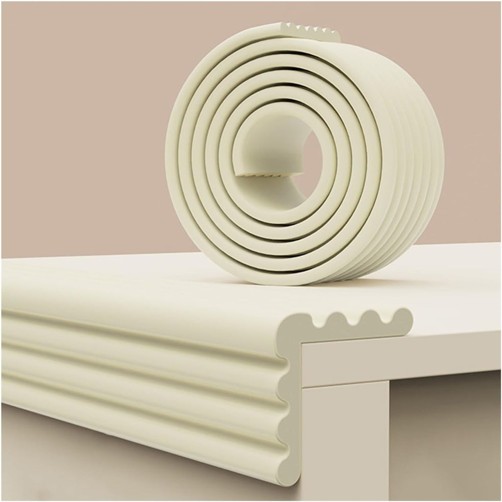 Waterproof Self-Adhesive Edge Protector Strip - W Shape Soft Foam Safety Corner Guards for Furniture, Tables, Chairs, Stairs, Cabinets, Windows (Beige, 10M Length)