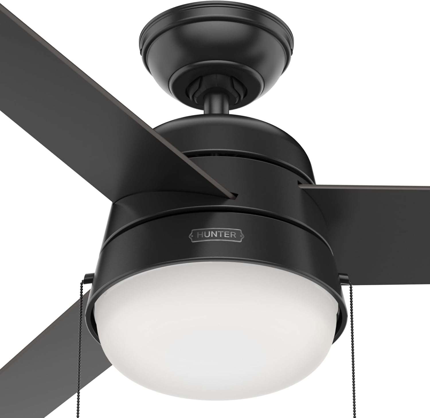 Hunter Fan 52 inch Ceiling Fan with Light, Outdoor or Indoor Black Ceiling Fan with Pull Chain for Porch, Living Room, Office, Kitchen, Garage, 3 Blades (Renewed)