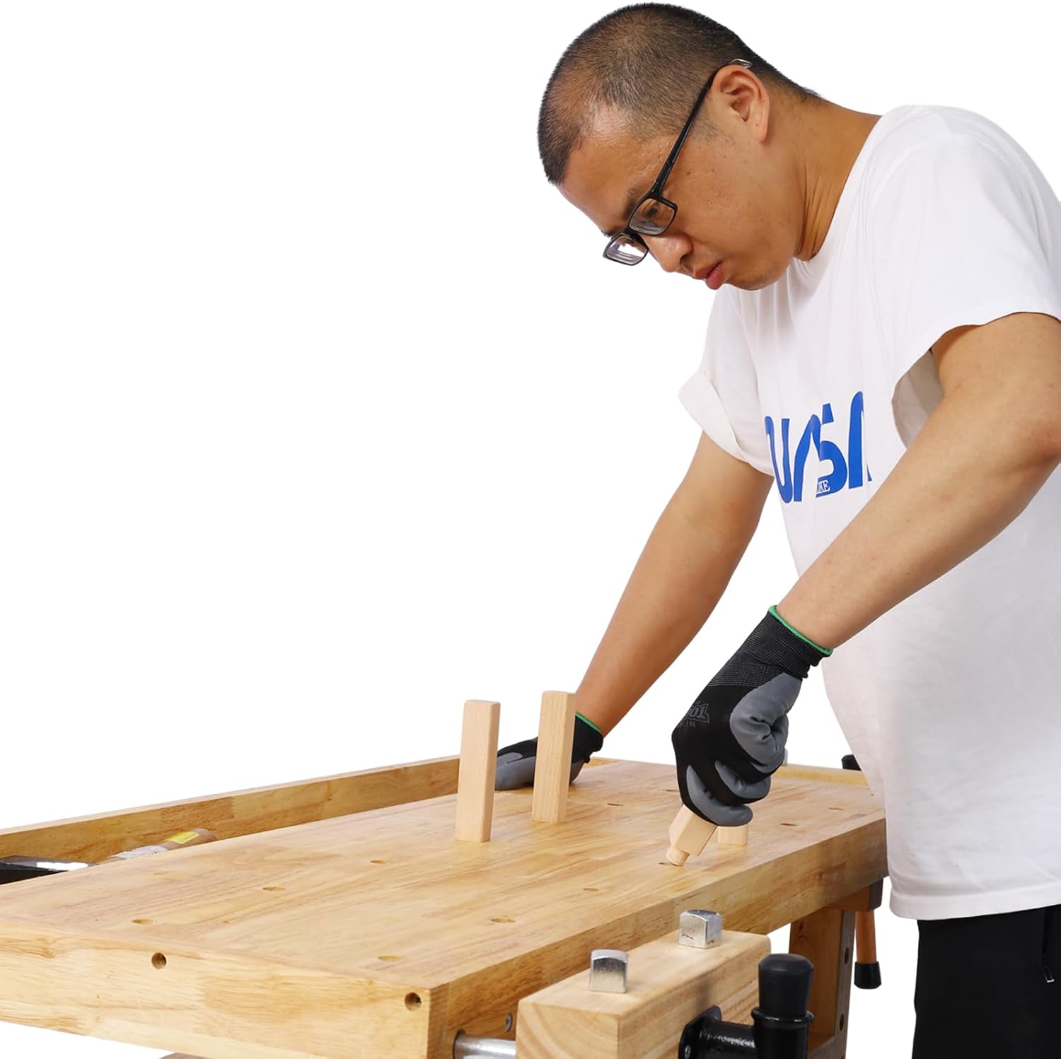 4 Pack 12' F-Clamps & Storage Workbench - Heavy Duty Rubberwood Garage Table 139x62x84cm with Drawers, 1400LBS Clamps