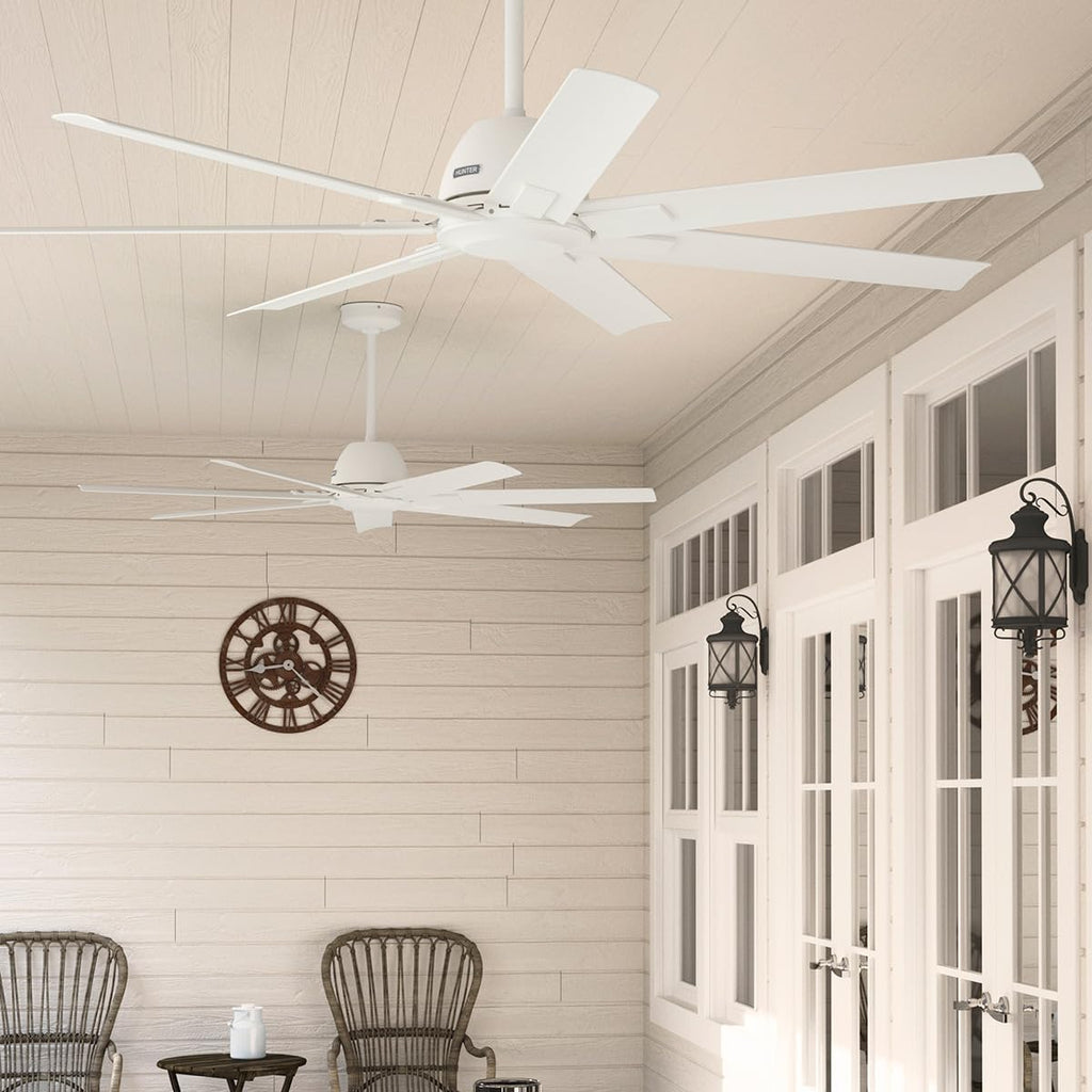 Hunter Fan 60 inch Matte White Indoor/Outdoor Ceiling Fan with 7 Baldes for Living Room, Bedroom, Farmhouse, Porch (Renewed)