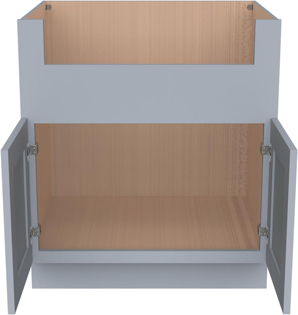 33 Inch RTA Kitchen Sink Base Cabinet - Solid Wood Shaker Style Farmhouse Cabinet with Soft Close Doors, Fits 24-30 Inch Undermount Sinks, Ready to Assemble (Gray)