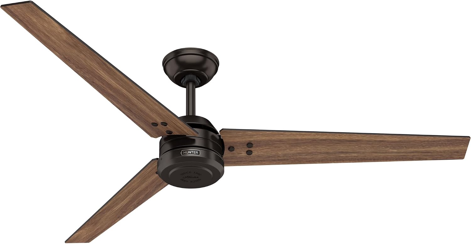 Hunter Fan 60 inch Ceiling Fan with No Light, Outdoor or Indoor Bronze Ceiling Fan with 3 Blades for Porch, Living Room, Office, Kitchen, Garage (Renewed)