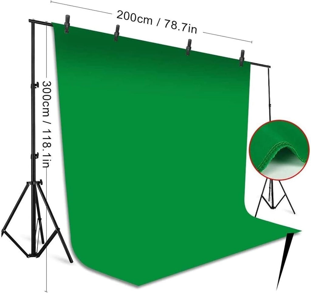 Green Screen Backdrop Stand Kit 6.5x10ft Background Support System with 6.5x10ft Backdrop with Clamps for Photoshoot Video Studio Party