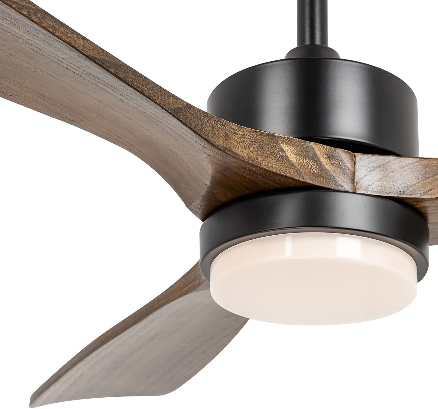 52 inch Wood Ceiling Fans with Lights and Remote, Modern Ceiling Fan with Light, 3 Color Light, 6 Speed, DC Motor, for Bedroom/Outdoor/Farmhouse/Patios, Walnut Black