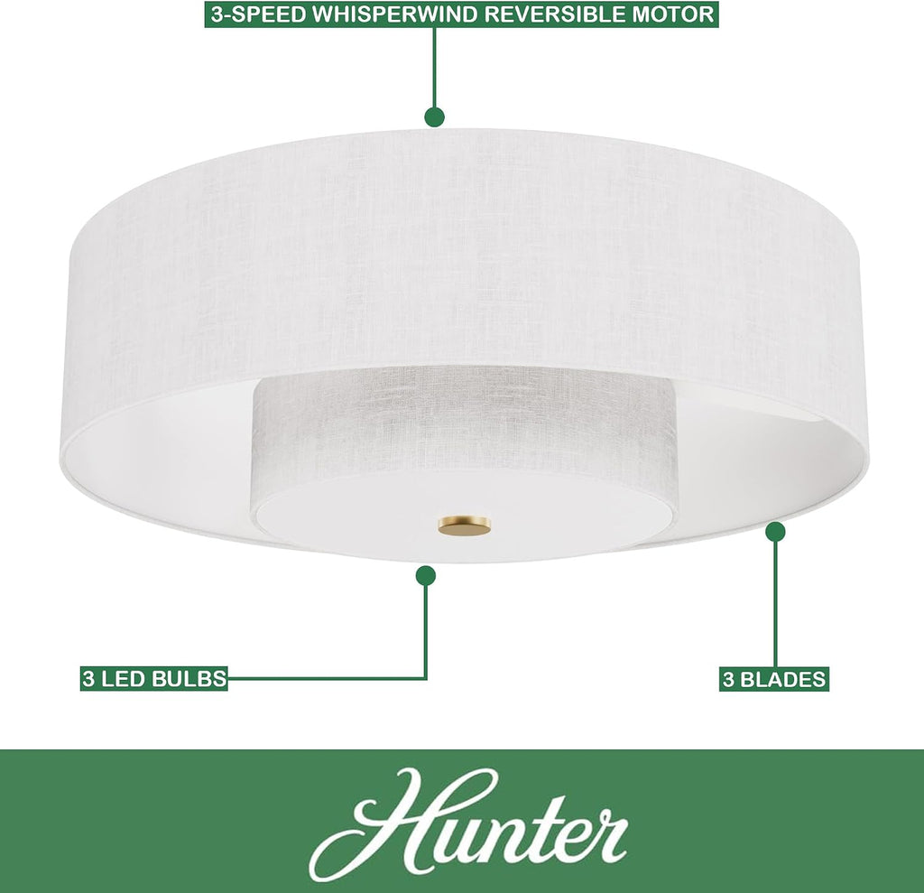 Hunter Fan 30 inch Ceiling Fan with Light and Remote Control, Luxe Gold and Fresh White Indoor Fandelier, Small Room Fandelier for Bedroom, Living Room, Kitchen & Home Office (Renewed)
